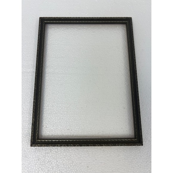 Other - Vintage Carved Wood Picture Frame Art Deco Border Dark Brown 7.5x10 Inch antique